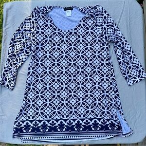 Slinky Brand Navy and White Floral Geometric Tunic